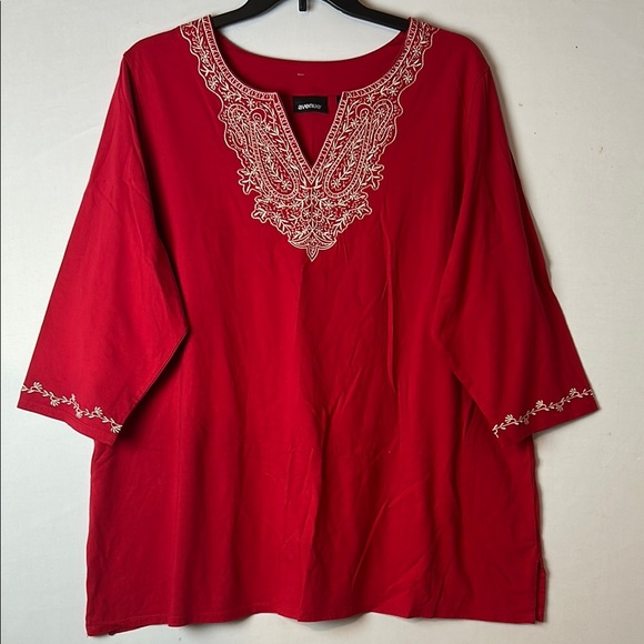 Avenue Women’s Embroidered Top Tunic 3/4 Sleeve 100%Cotton Size 26/28 - Picture 1 of 13